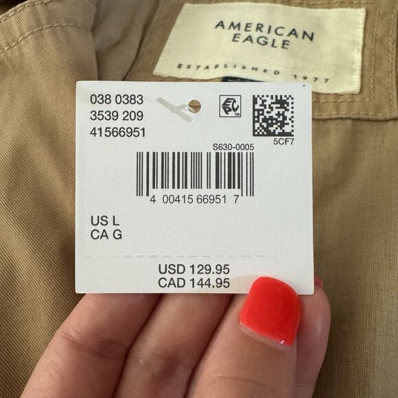 American Eagle Twill Long Trench Coat Women’s Large Belted Beige Jacket Preppy - Picture 5 of 16